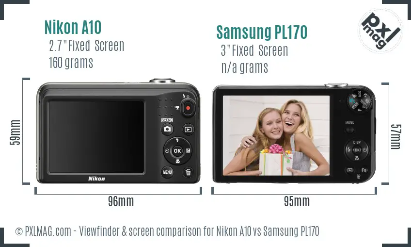 Nikon A10 vs Samsung PL170 Screen and Viewfinder comparison
