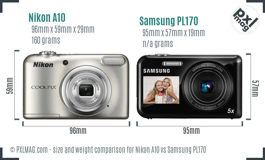 Nikon A10 vs Samsung PL170 size comparison