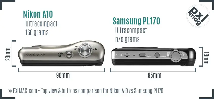 Nikon A10 vs Samsung PL170 top view buttons comparison