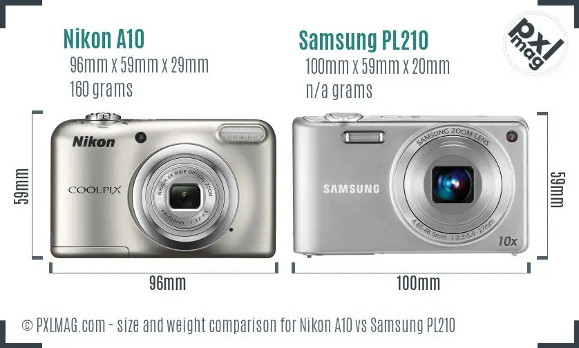 Nikon A10 vs Samsung PL210 size comparison Nikon A10 vs Samsung PL210 size comparison