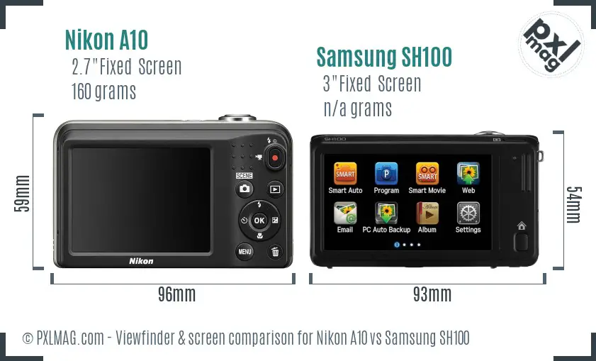 Nikon A10 vs Samsung SH100 Screen and Viewfinder comparison