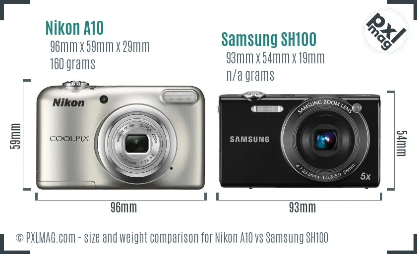 Nikon A10 vs Samsung SH100 size comparison