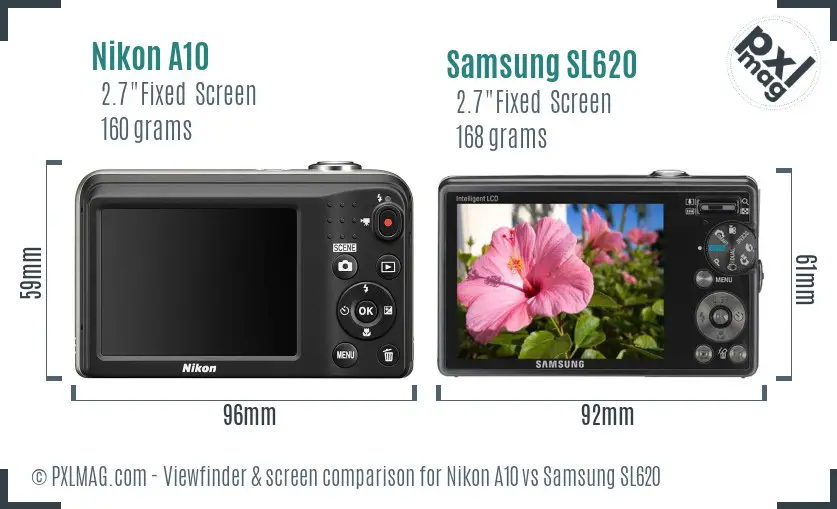 Nikon A10 vs Samsung SL620 Screen and Viewfinder comparison