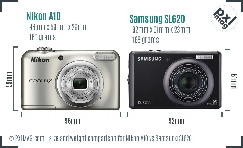 Nikon A10 vs Samsung SL620 size comparison