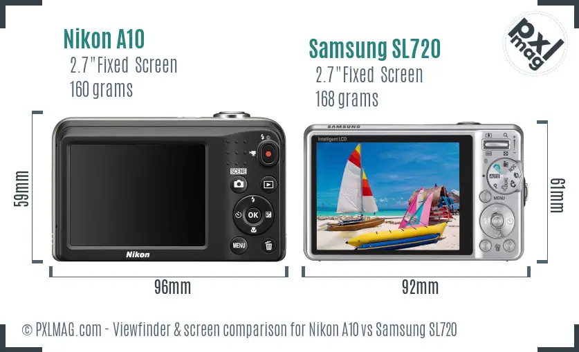 Nikon A10 vs Samsung SL720 Screen and Viewfinder comparison