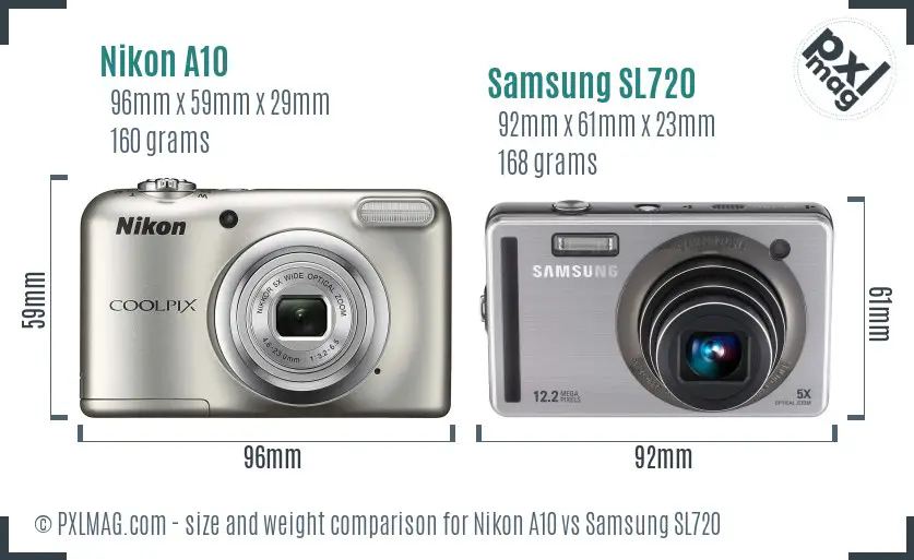 Nikon A10 vs Samsung SL720 size comparison