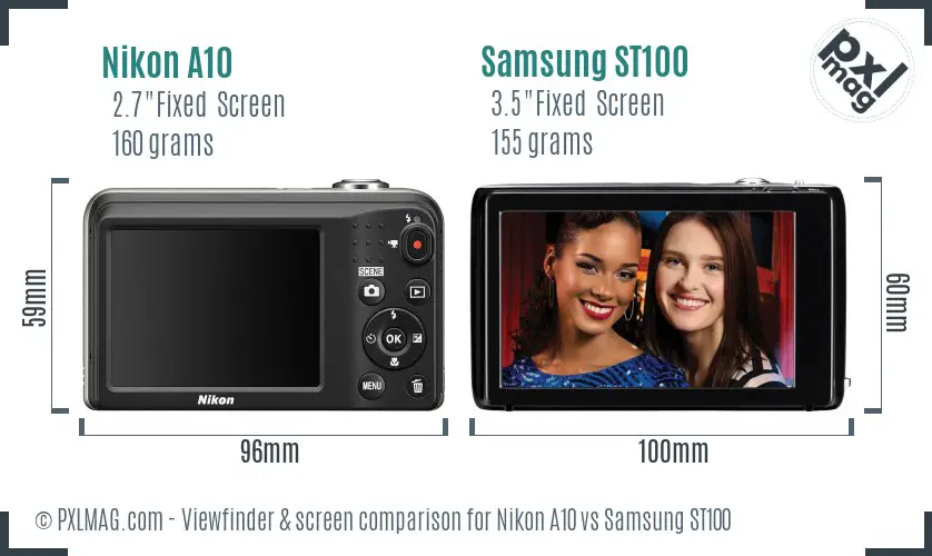 Nikon A10 vs Samsung ST100 Screen and Viewfinder comparison
