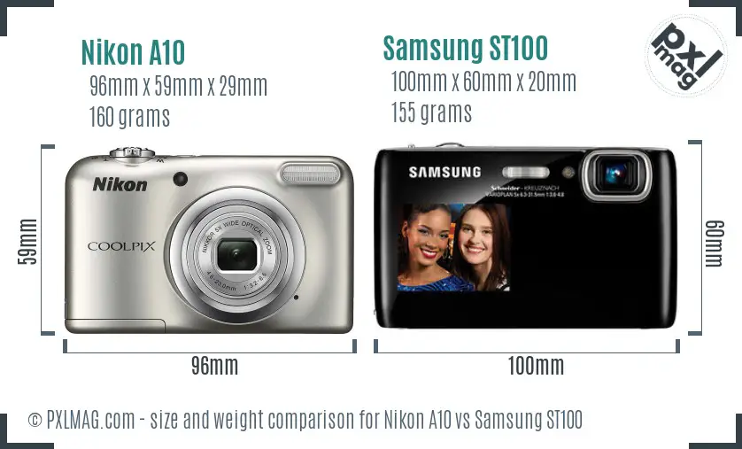 Nikon A10 vs Samsung ST100 size comparison