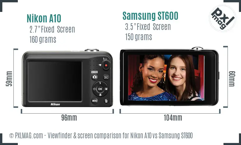Nikon A10 vs Samsung ST600 Screen and Viewfinder comparison