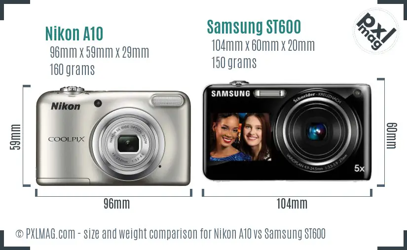 Nikon A10 vs Samsung ST600 size comparison