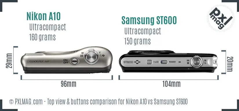 Nikon A10 vs Samsung ST600 top view buttons comparison