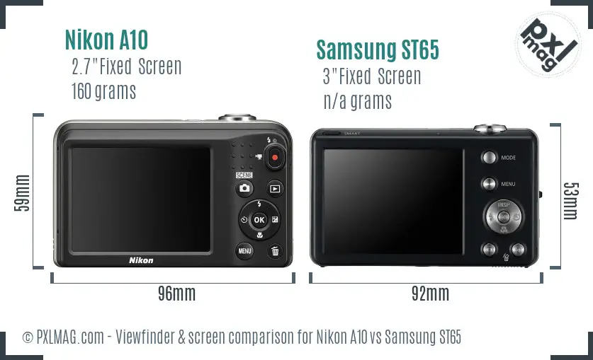 Nikon A10 vs Samsung ST65 Screen and Viewfinder comparison