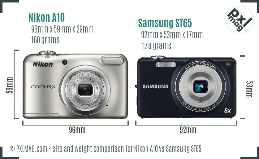 Nikon A10 vs Samsung ST65 size comparison