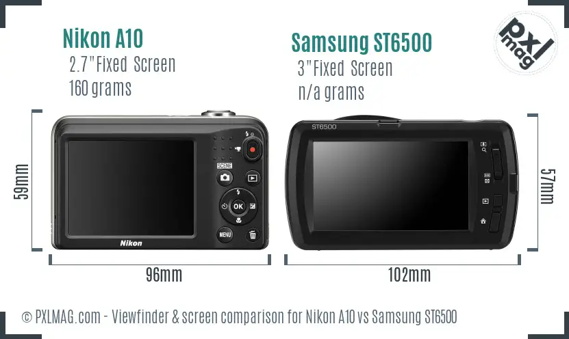 Nikon A10 vs Samsung ST6500 Screen and Viewfinder comparison