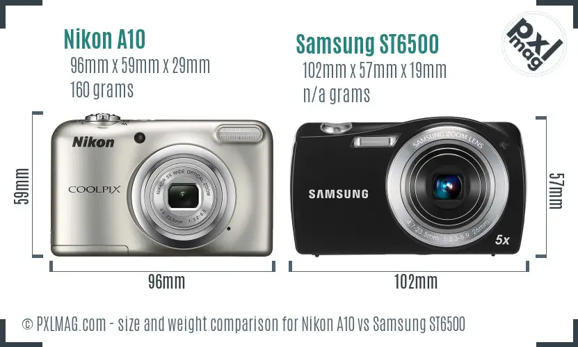 Nikon A10 vs Samsung ST6500 size comparison