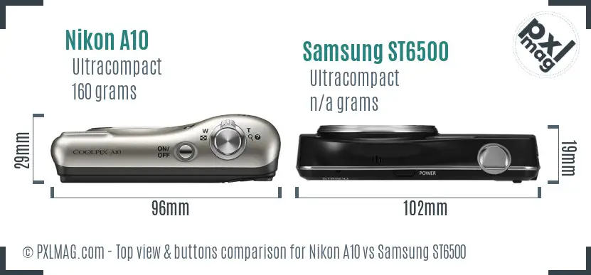 Nikon A10 vs Samsung ST6500 top view buttons comparison