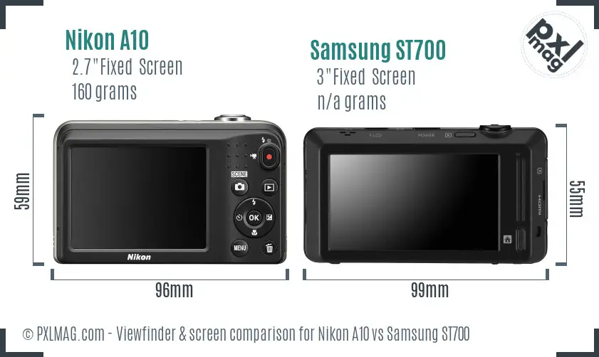 Nikon A10 vs Samsung ST700 Screen and Viewfinder comparison