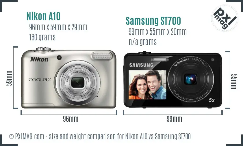 Nikon A10 vs Samsung ST700 size comparison