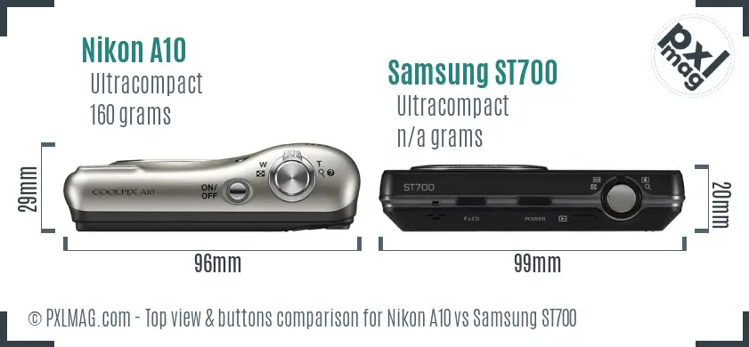 Nikon A10 vs Samsung ST700 top view buttons comparison