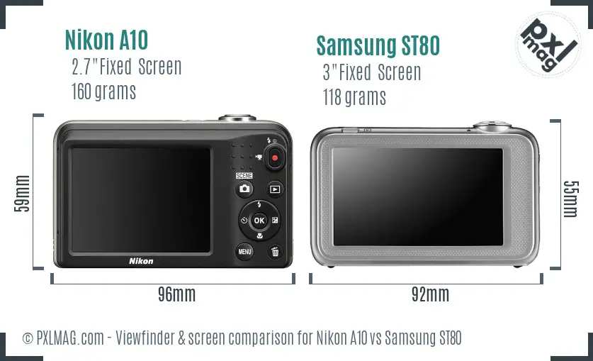 Nikon A10 vs Samsung ST80 Screen and Viewfinder comparison