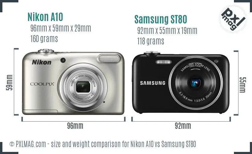 Nikon A10 vs Samsung ST80 size comparison