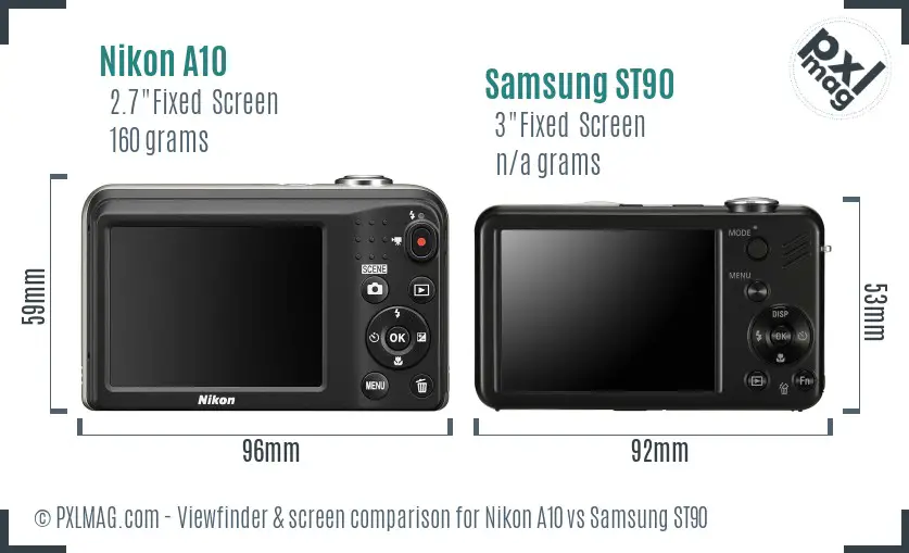 Nikon A10 vs Samsung ST90 Screen and Viewfinder comparison