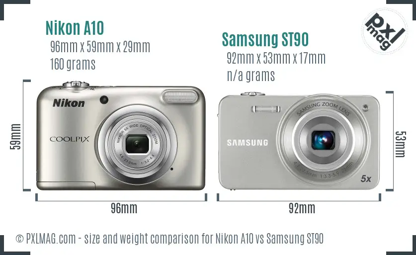 Nikon A10 vs Samsung ST90 size comparison