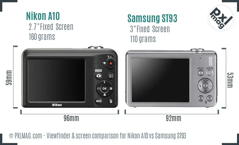 Nikon A10 vs Samsung ST93 Screen and Viewfinder comparison