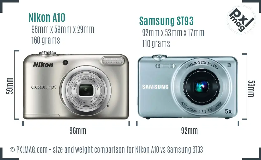 Nikon A10 vs Samsung ST93 size comparison