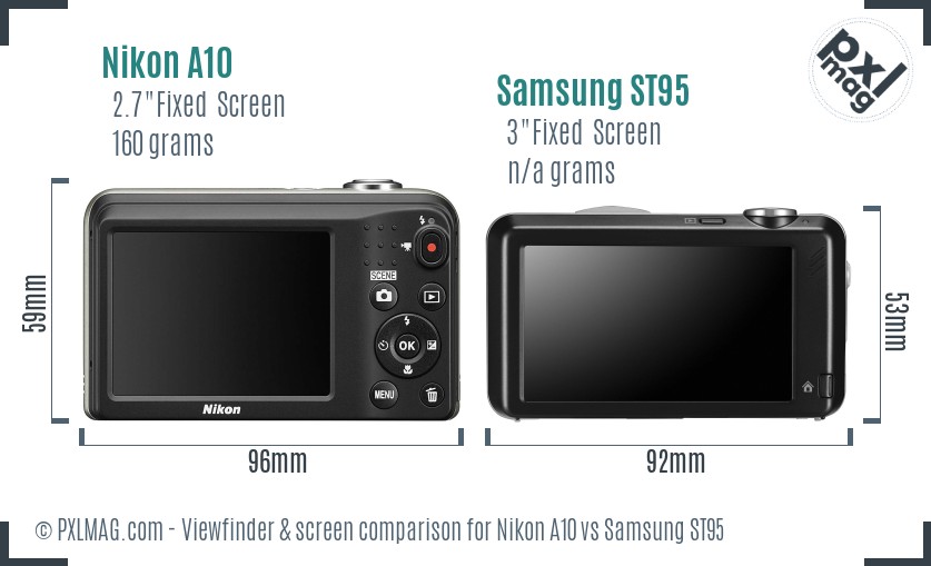 Nikon A10 vs Samsung ST95 Screen and Viewfinder comparison