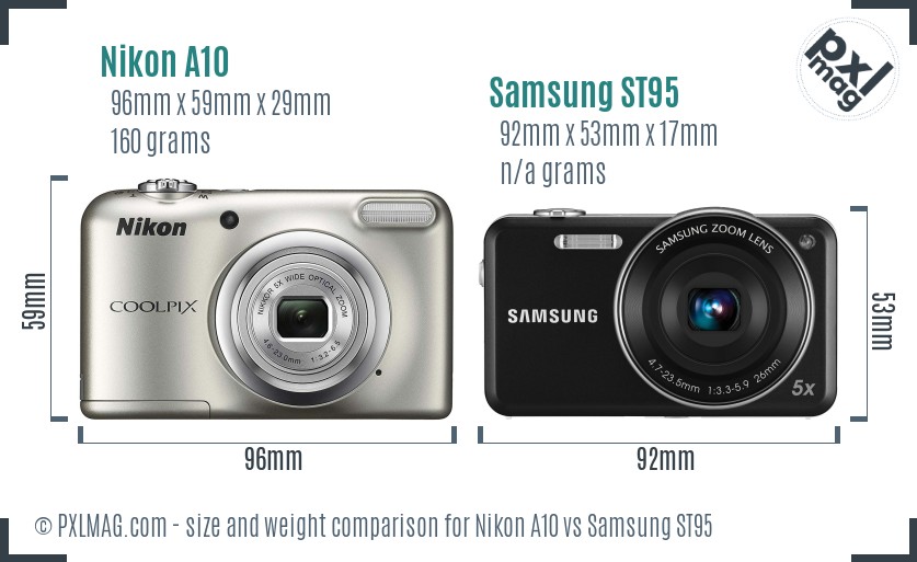 Nikon A10 vs Samsung ST95 size comparison