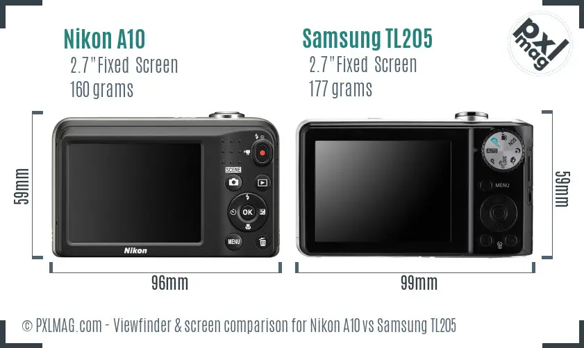 Nikon A10 vs Samsung TL205 Screen and Viewfinder comparison