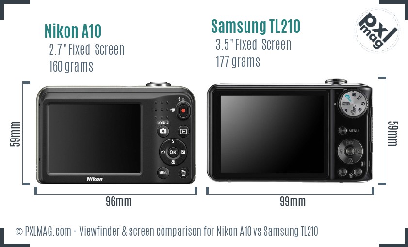 Nikon A10 vs Samsung TL210 Screen and Viewfinder comparison