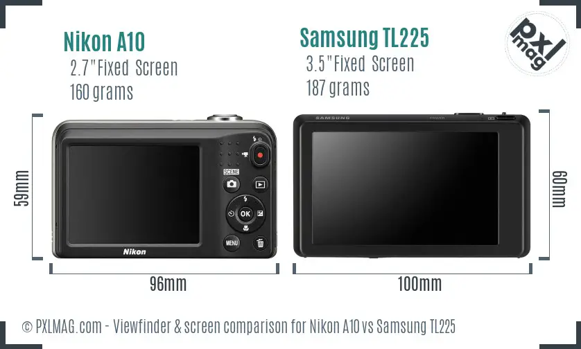 Nikon A10 vs Samsung TL225 Screen and Viewfinder comparison