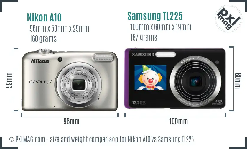 Nikon A10 vs Samsung TL225 size comparison