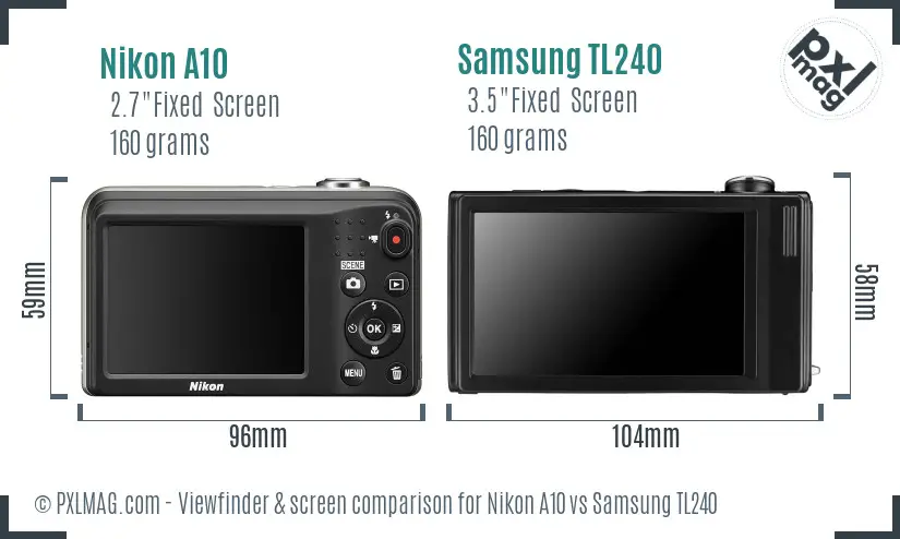 Nikon A10 vs Samsung TL240 Screen and Viewfinder comparison