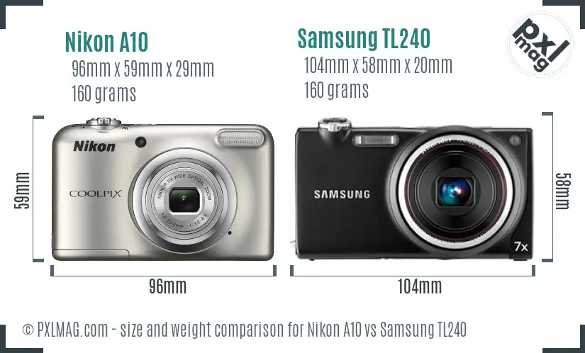 Nikon A10 vs Samsung TL240 size comparison