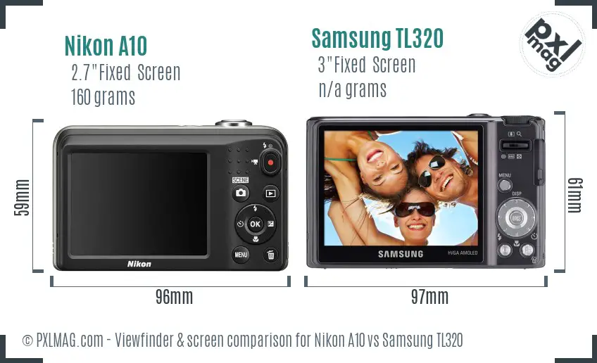 Nikon A10 vs Samsung TL320 Screen and Viewfinder comparison