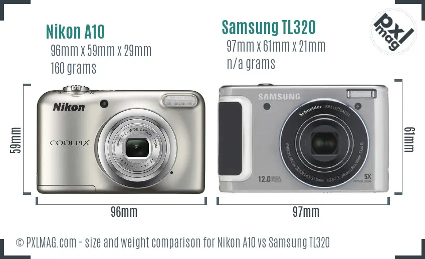Nikon A10 vs Samsung TL320 size comparison