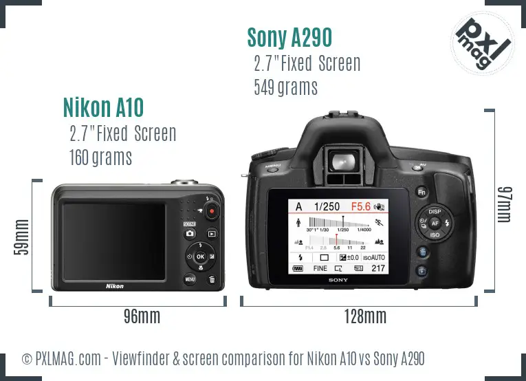 Nikon A10 vs Sony A290 Screen and Viewfinder comparison