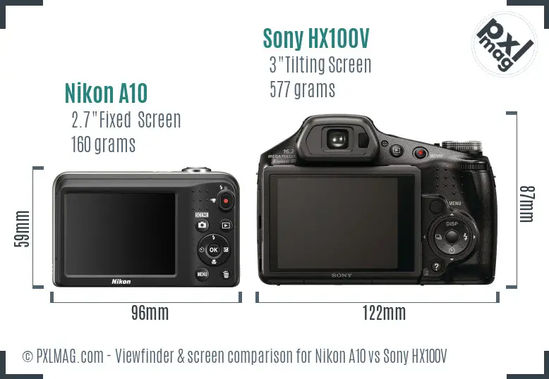 Nikon A10 vs Sony HX100V Screen and Viewfinder comparison