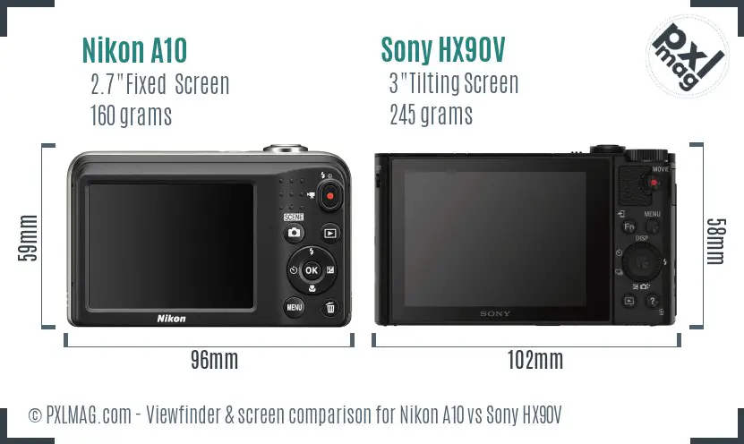 Nikon A10 vs Sony HX90V Screen and Viewfinder comparison