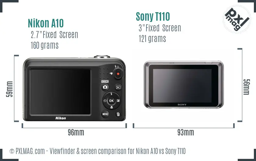 Nikon A10 vs Sony T110 Screen and Viewfinder comparison