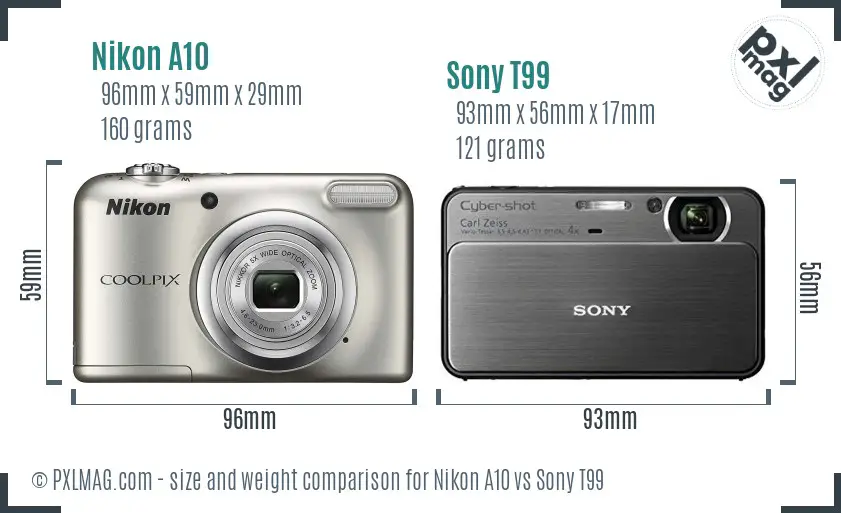 Nikon A10 vs Sony T99 size comparison