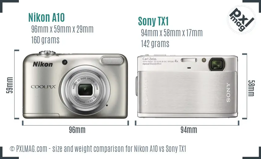 Nikon A10 vs Sony TX1 size comparison