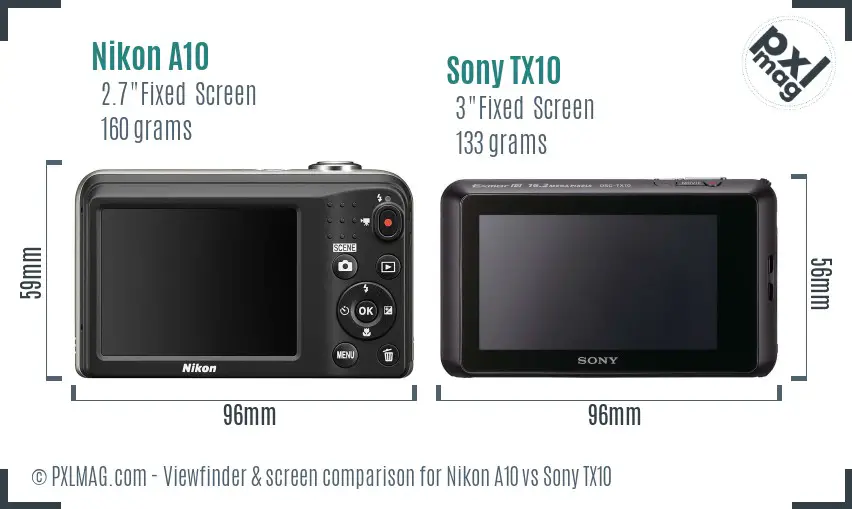 Nikon A10 vs Sony TX10 Screen and Viewfinder comparison