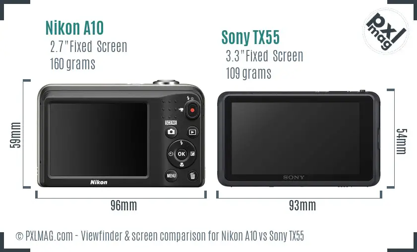 Nikon A10 vs Sony TX55 Screen and Viewfinder comparison