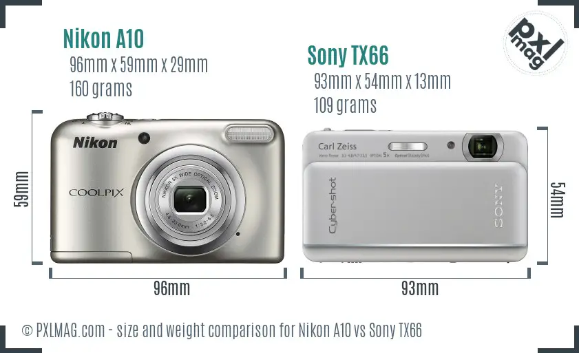 Nikon A10 vs Sony TX66 size comparison