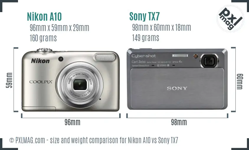 Nikon A10 vs Sony TX7 size comparison