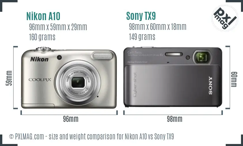 Nikon A10 vs Sony TX9 size comparison